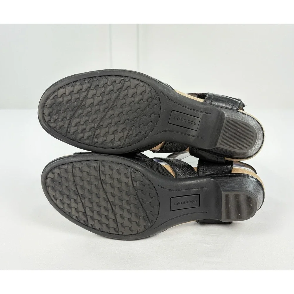 Cobb Hill Abbott Black Leather 2 Piece Cuff Comfort Sandal Heels Women's 7.5 M